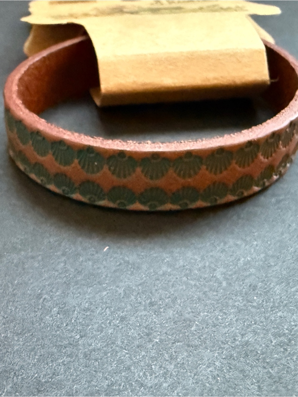 Justin Brand Ladies Tooled Leather Bracelet Brown Scalloped Shell Pattern